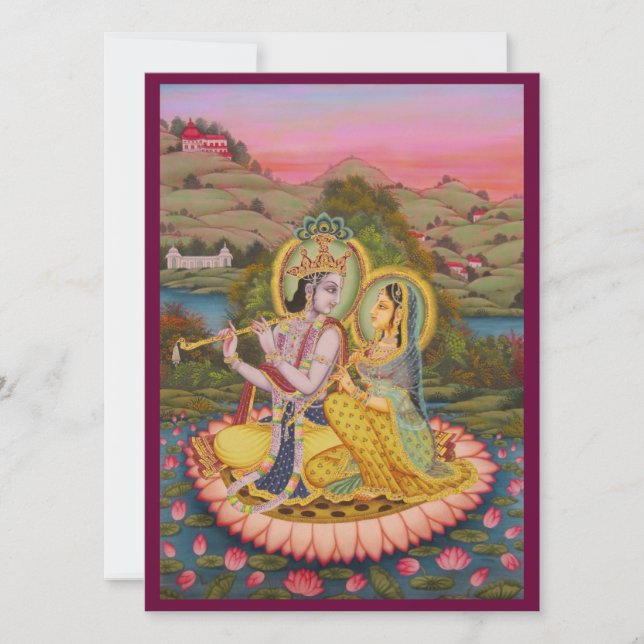 Convite Krishna e Radha no lotusInvitation (Frente)