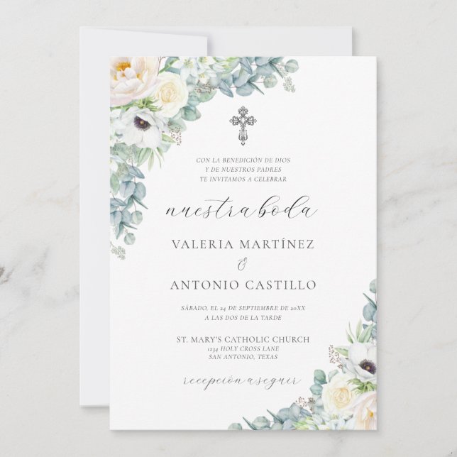Convite Kristen Invitación de Boda Católica Wedding (Frente)