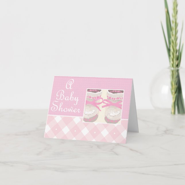 Convite KRW Pink Booties Custom Baby Shower Invitation (Frente)