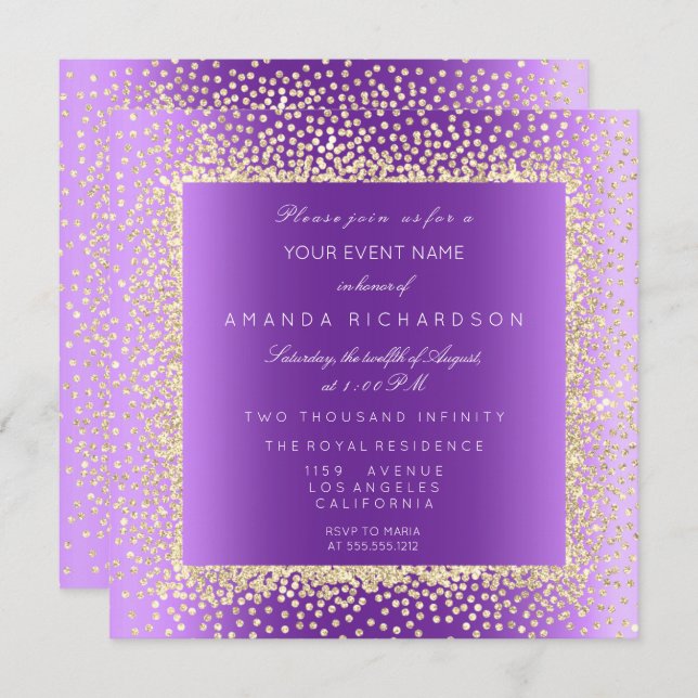 Convite Krystal 1 Champaigne Dourada Glitter Confetti (Frente/Verso)