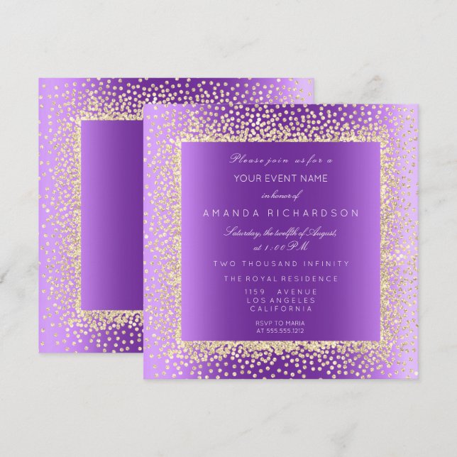 Convite Krystal 1 Champaigne Glitter Confete (Frente/Verso)