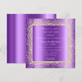 Convite Krystal Champaigne Dourado Glitter Confete Roxo