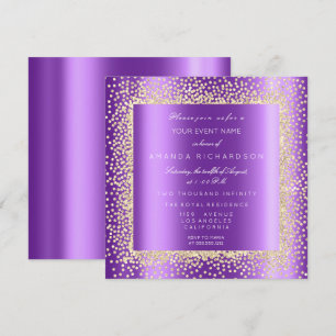 Convite Krystal Champaigne Dourado Glitter Confete Roxo