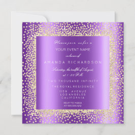 Convite Krystal Champaigne Glitter Confetti Purple Dourado