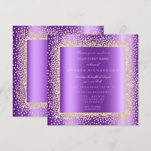 Convite Krystal Champaigne Glitter Confetti Roxo2 (Frente/Verso)