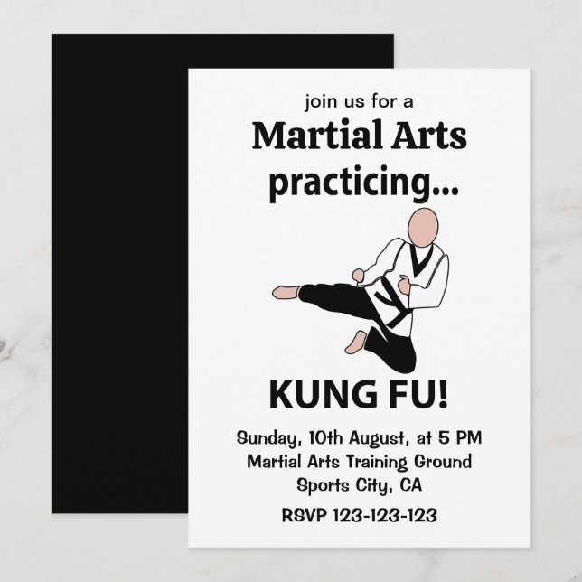 Convite Kung Fu Black Belt Artes Marciais (Frente/Verso)