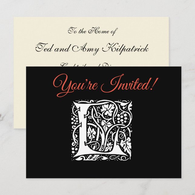 Convite L Monograma Vintage L Art Nouveau (Frente/Verso)