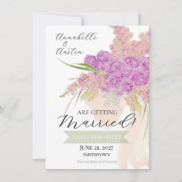 Convite La Boca Rosa Bouquet Save-The-Date com laço transp