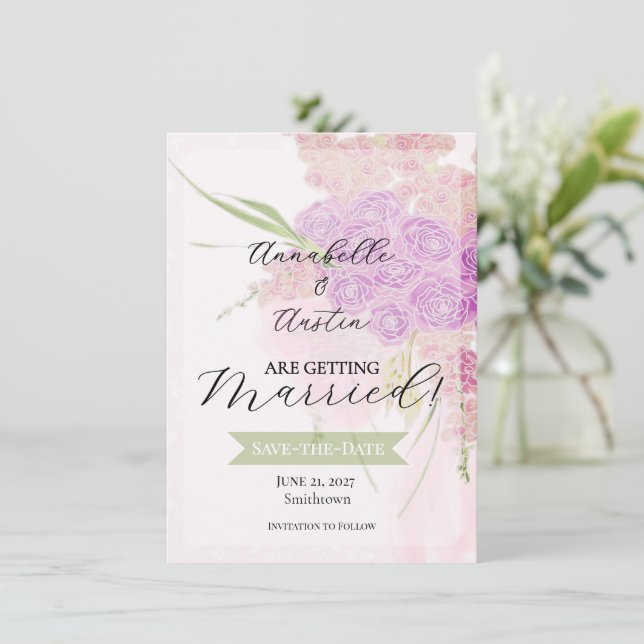 Convite La Boca Vendretti Rosa Bouquet com laço transparen (Em pé/Frente)