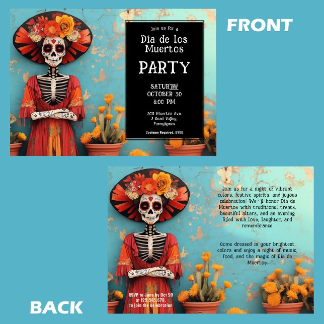 Convite 💀 La Calavera de chapéu com flores (💀 La Calavera in hat with flowers Invitation)