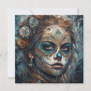 Convite La Catrina Azul Dia de los Muertos Caveira de Açúc