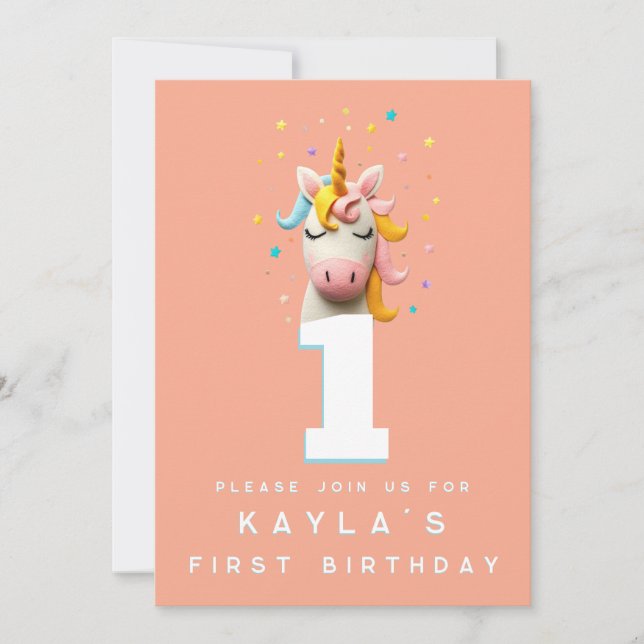 Convite Lã de Festa de aniversário do Unicorn Número Feliz (Frente)