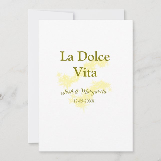 Convite La Dolce Vita casal amarelo Nome data glit (Frente)