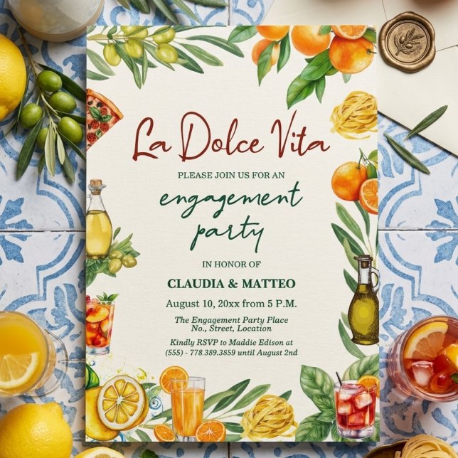 Convite La Dolce Vita Italian Citrus Engagement Party (Criador carregado)