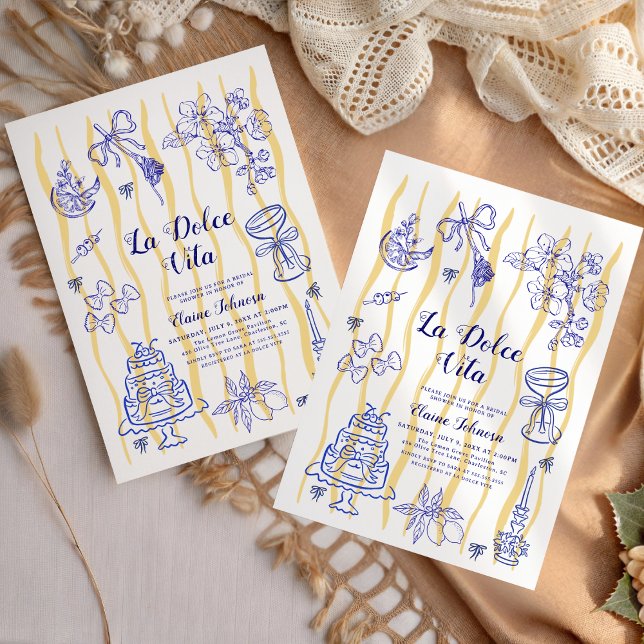 Convite La Dolce Vita Italian Lemon Blue Bridal Shower  (Criador carregado)