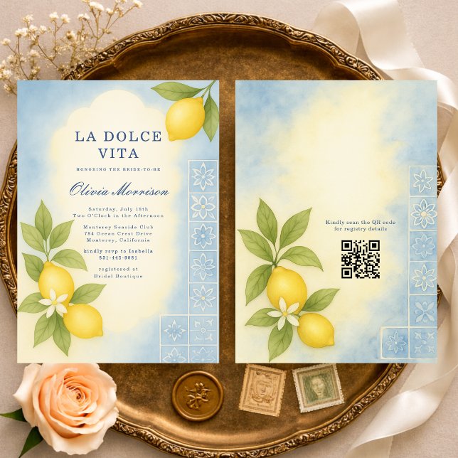 Convite La Dolce Vita Italian QR Code Bridal Shower (Criador carregado)