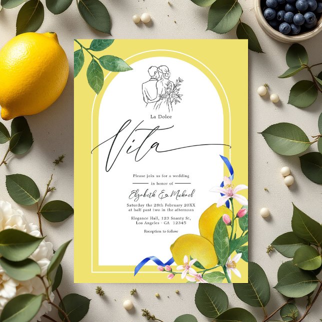 Convite "La Dolce Vita" Lemon e Azulejo Casamento Italiano ("La Dolce Vita" Lemon and Tile Italian Wedding Invitation)