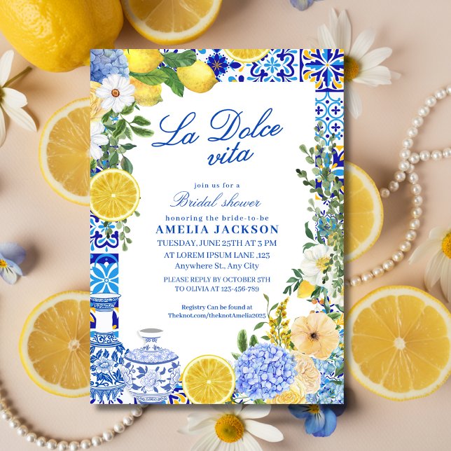 Convite La Dolce Vita Lemon Mediterranean Bridal shower (Criador carregado)