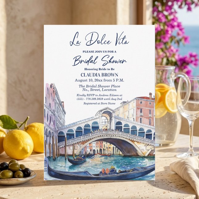 Convite La Dolce Vita Watercolor Venice Bridal Shower (Criador carregado)
