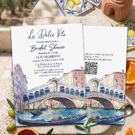 Convite La Dolce Vita Watercolor Venice QR Code Bridal