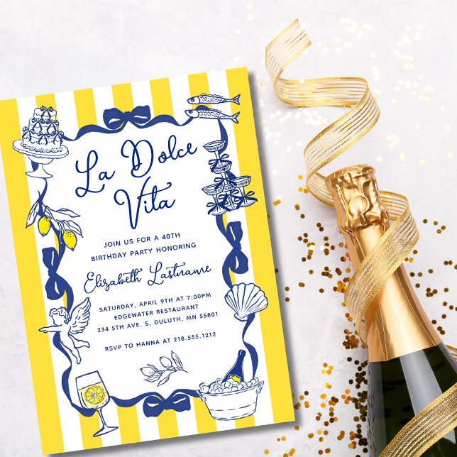 Convite La Dolce Vita Whimsical Italian 40th Birthday  (La Dolce Vita Whimsical Italian 40th Birthday Invitation)