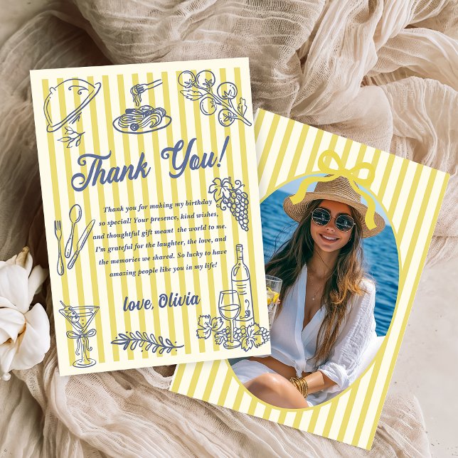 Convite La Dolce Vita Yellow Stripes Thank You Card (Criador carregado)