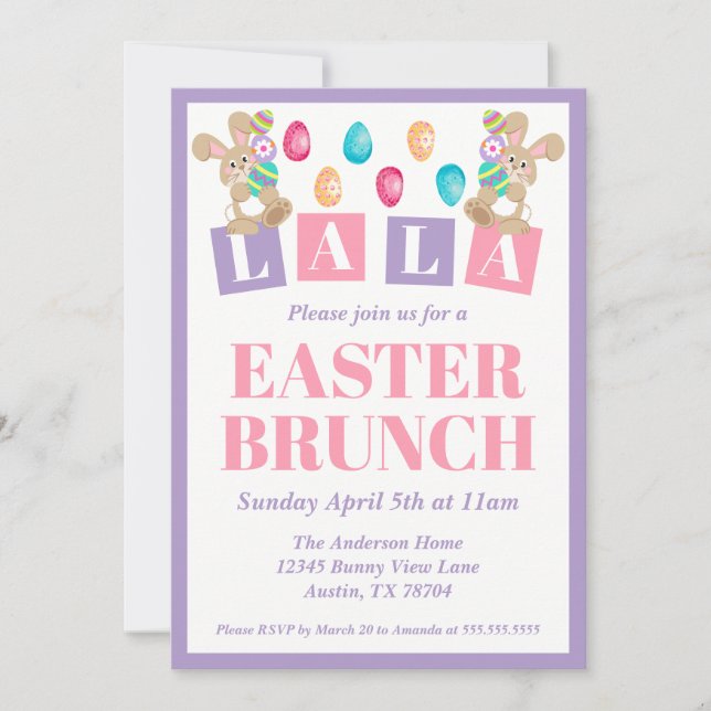Convite La La Easter Bunny Easter Brunch Invitation (Frente)