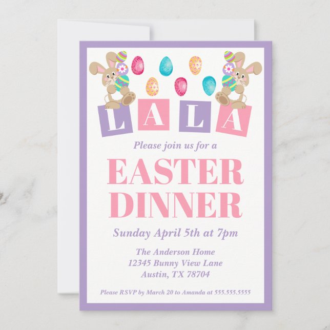 Convite La La Easter Bunny Easter Dinner Invitation (Frente)