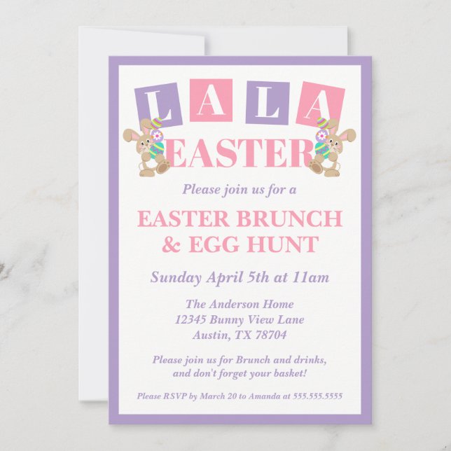 Convite La La Easter Bunny Egg Hunt Invitation (Frente)
