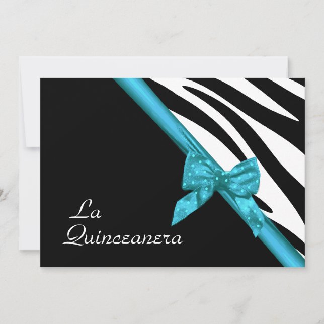 Convite La Quinceanera Zebra e Azul de Fita (Frente)