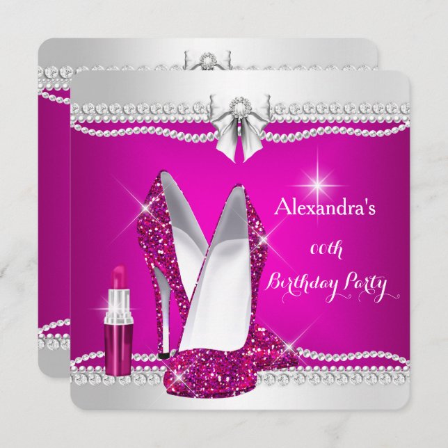 Convite Lábio-Lábio Elegante Cor-de-Rosa Elevada (Frente/Verso)