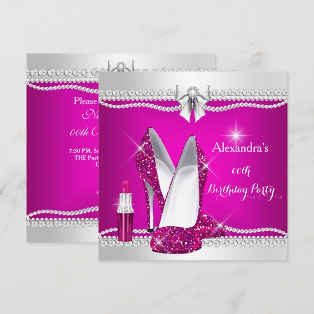 Convite Lábio-Lábio Elegante Cor-de-Rosa Elevada (Frente/Verso)