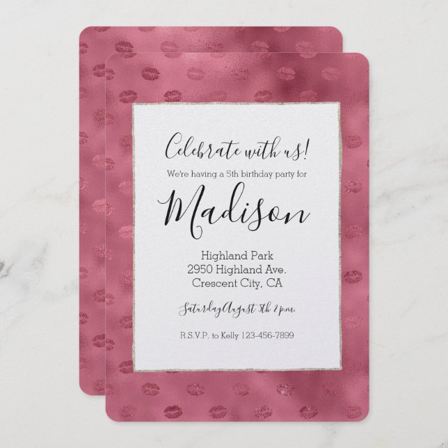 Convite Lábios cor-de-rosa (Frente/Verso)