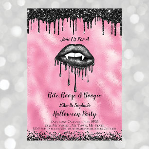Convite Lábios de Glitter Preto de Vampiro Adulto Hallowee