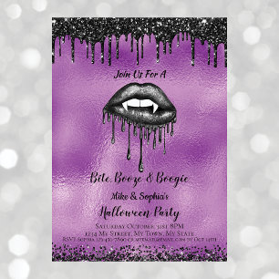 Convite Lábios de Glitter Preto de Vampiro Halloween Adult