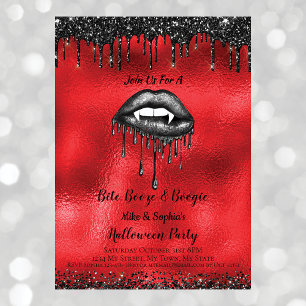 Convite Lábios de Glitter Preto de Vampiro Halloween Verme