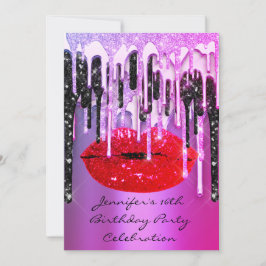 Convite Lábios do 16º Partido Beijam Colírios Rosa Pretos