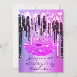 Convite Lábios do partido 16º Beijo Black Pinky Glitter Dr