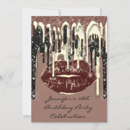 Convite Lábios do partido 16º Beijos Glitter de Chocolate