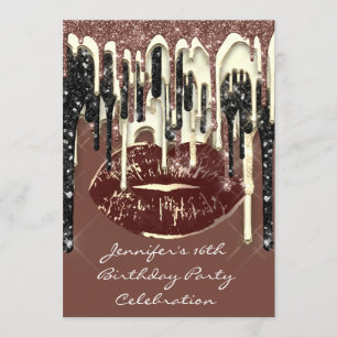 Convite Lábios do partido 16º Beijos Glitter de Chocolate