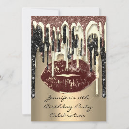 Convite Lábios do partido 16º Glitter de café castanho Bei