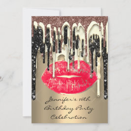Convite Lábios do partido 16º, Kiss Brown Red Glitter Drip