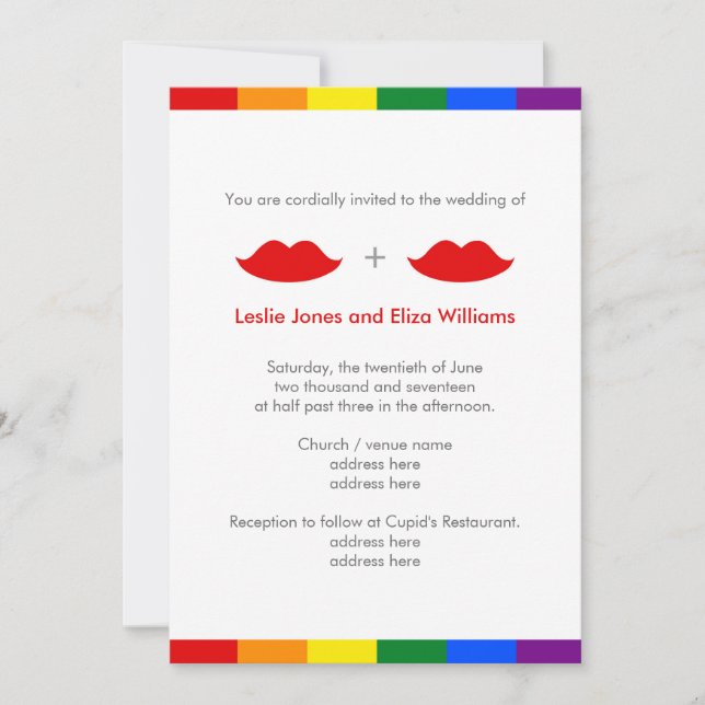 Convite Lábios LGBT Lésbicas Casamento Arco-Íris (Frente)