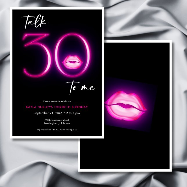 Convite Lábios Mínimos Neon Rosa Modernos Falam Trinta Ano (Modern Minimal Neon Pink Lips Talk Thirty Birthday Invitation)