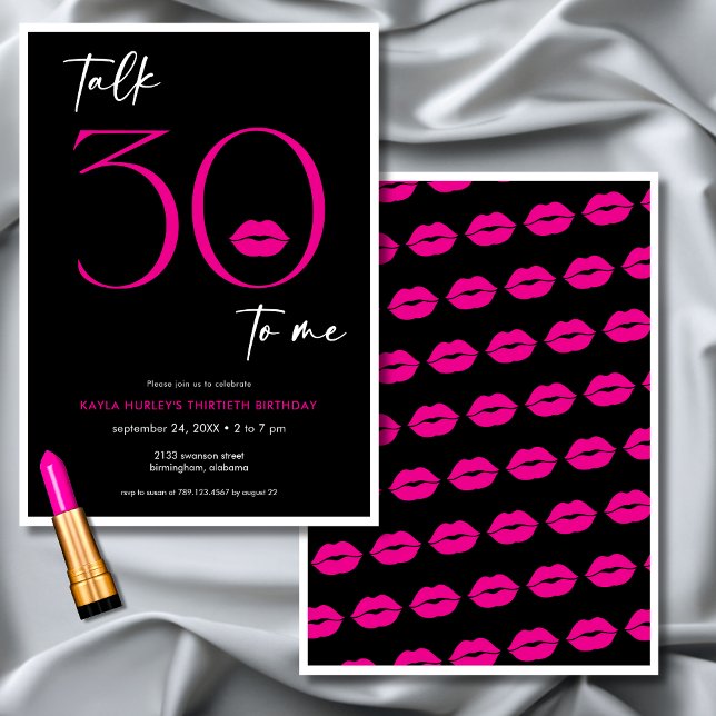 Convite Lábios Rosa Mínimos Modernos Falam Trinta Anos (Modern Minimal Pink Lips Talk Thirty Birthday Invitation)