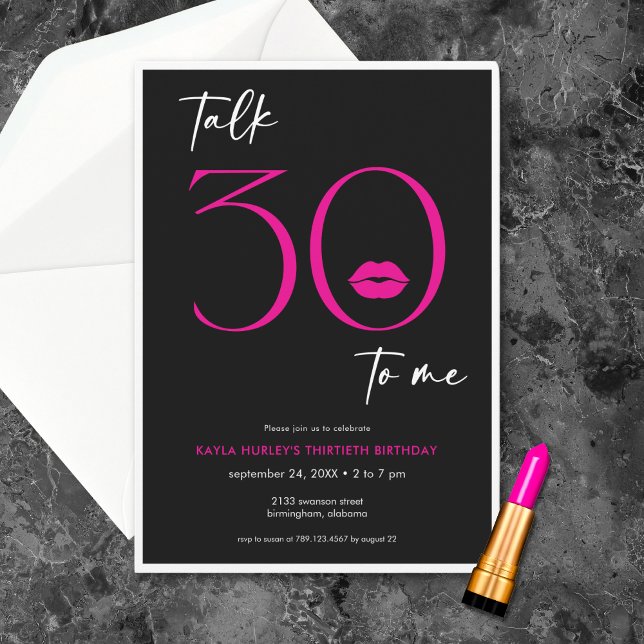 Convite Lábios Rosa Mínimos Modernos Falam Trinta Anos (Modern Minimal Pink Lips Talk Thirty Birthday Invitation)