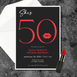 Convite Lábios Vermelhos Mínimos Modernos Ela é 50 Anivers