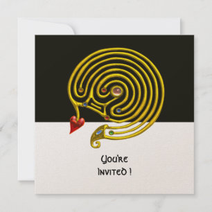 Convite LABIRINTO HIPER branco e preto, vermelho, dourado 