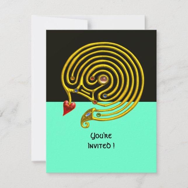 Convite LABIRINTO HIPER rsvp, preto e azul (Frente)