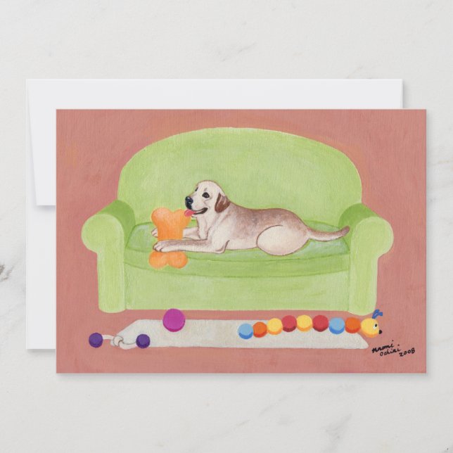 Convite Labrador amarelo no sofá verde (Frente)